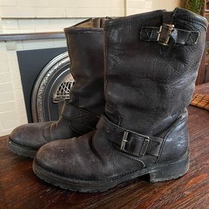Fluevog Mona black leather biker boot US women 7 / mens 5.